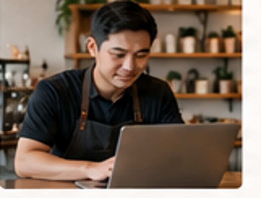 Small business owner reviewing information